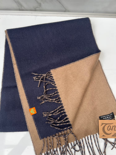 100% Cashmere Double sided scarf - Navy & Camel
